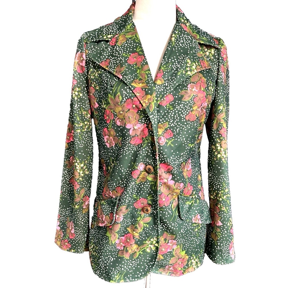 Vintage 1970's Psychedelic Floral Double Dagger Collar Blazer Coat  Womens